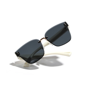Fashionable rimless square sunglasses with dark lenses and bold white temples for unisex
