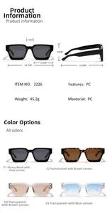 Spécifications de taille et quatre options de couleur pour lunettes de soleil rétro