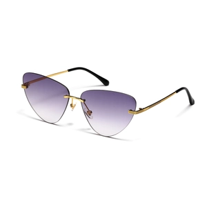 Lunettes de soleil œil de chat sans monture en métal avec verres dégradés violets