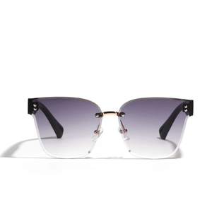 Square rimless sunglasses with purple gradient lenses and gold metal hardware for women