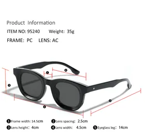 Tableau des tailles détaillé pour lunettes de soleil rétro avec dimensions du cadre PC