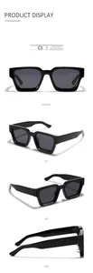 Vues détaillées de lunettes de soleil rectangulaires étroites avec monture noire brillante