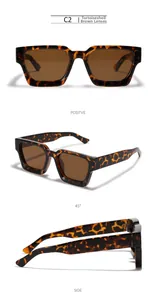 Vue en trois angles de lunettes de soleil rectangulaires vintage avec monture en écaille