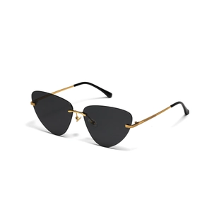 Lunettes de soleil sans monture en forme de cœur avec branches dorées et verres gris