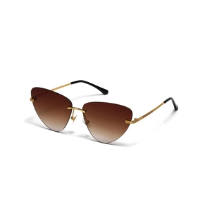 Lunettes de soleil œil de chat sans monture avec verres dégradés marron et or