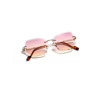 Lunettes de soleil sans monture polygone avec verres dégradés roses et monture dorée