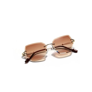 Lunettes de soleil géométriques sans monture avec verres dégradés marron et métal doré