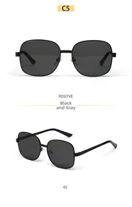 Detail view of oval metal sunglasses in black gray with fine textured temples