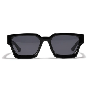 Lunettes de soleil rectangulaires noires à monture épaisse et verres gris foncé