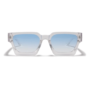Lunettes de soleil rectangulaires rétro monture transparente et verres dégradés bleus