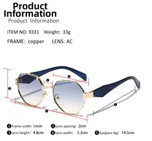 Spécifications de taille pour lunettes de soleil en métal avec monture en cuivre