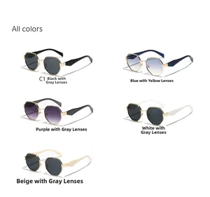 Détails de toutes les couleurs des lunettes de soleil octogonales en métal tendance