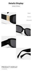 Detail of square black sunglasses showing golden X metal hinge and Y2010 model code