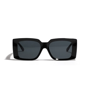 Classic unisex black square oversized sunglasses with polished frames and dark gray lenses