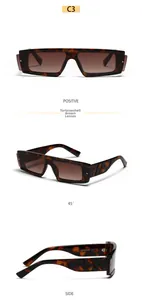 Three-angle view of tortoiseshell square sunglasses with tea gradient lenses and rivet detail
