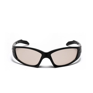 Y2K sporty black plastic sunglasses with tinted tea lenses and textured wave temples