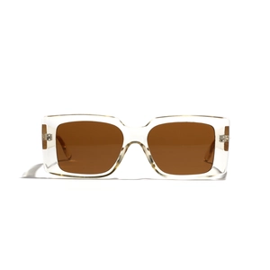 Retro oversized square sunglasses with transparent frames and brown tinted lenses