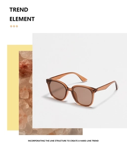 Detail of amber tortoiseshell sunglasses with brown lenses and chunky square frames