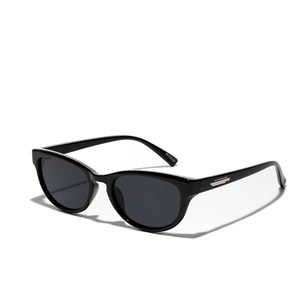 Lunettes de soleil œil de chat noires avec détails métalliques argentés sur les branches