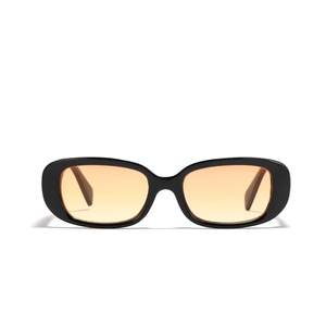 Retro square thick black frame sunglasses with orange tinted lenses for vintage fashion style