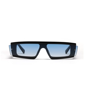 Square small frame sunglasses with black chunky temples and blue gradient lenses