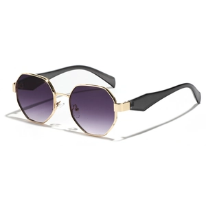 Lunettes de soleil polygonales en métal doré avec verres dégradés violets et branches
