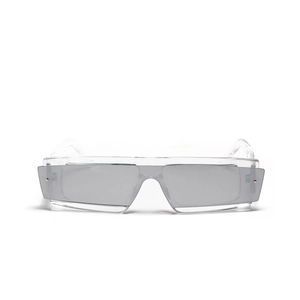 Modern rectangular sunglasses with transparent frames and light grey lenses for fashion