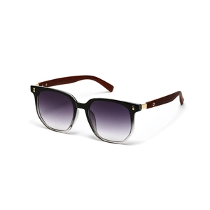 Square wood temple sunglasses with gradient lenses and elegant black frame in top view