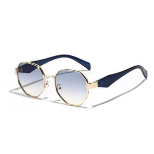 Lunettes de soleil polygonales en métal doré avec verres dégradés et branches larges