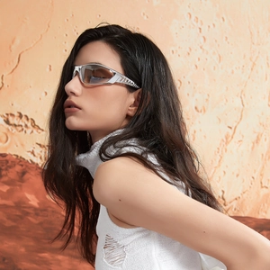 Y2K Future Tech Wrap Around Sunglasses For Women Men Cyberpunk Silver Sporty Sun Glasses UV400 Outdoor Party Eyewear