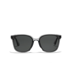 Square translucent grey sunglasses with classic rivet detailing and grey lenses