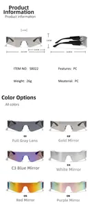 Detailed size chart and multi-color options for Y2K futuristic wrap-around sunglasses