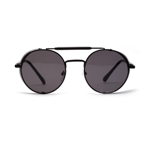 Steampunk round sunglasses with black metal frame and double bridge for men