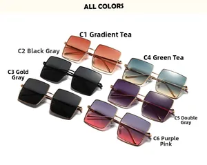 Detail showcasing six stylish color options of metal square oversized sunglasses