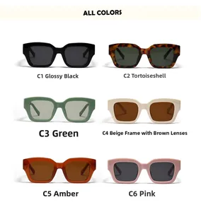 Showcase of six vintage oversized rectangular sunglasses in various macaron colors