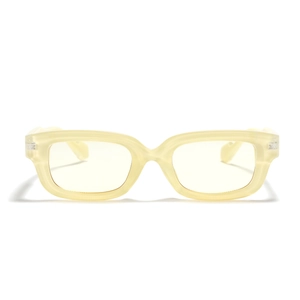 Transparent cream rectangle sunglasses with cat eye frame and clear lenses for fashion look