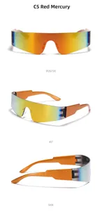 Detailed views of orange sports sunglasses with gradient red-yellow mirrored lenses