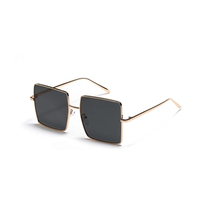 Chic oversized square metal sunglasses with gold frame and dark gray lenses for women