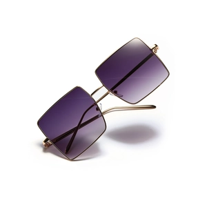 Oversized gold metal square sunglasses for women with purple gradient lenses