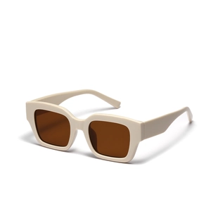 Vintage rectangle oversized sunglasses in cream beige frame with dark brown lenses