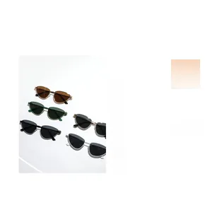 Détail de lunettes de soleil œil-de-chat tendance avec charnières métal et montures colorées