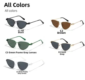 Détails des cinq coloris de lunettes de soleil œil de chat avec accents métalliques