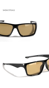 Detail view of TR90 square sunglasses featuring polarized lenses and CE certification marks