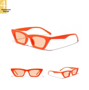 Vues détaillées des lunettes de soleil œil-de-chat orange fluorescent avec monture brillante