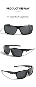 Front and side views of Y2K square TR90 polarized sunglasses in bright black C1