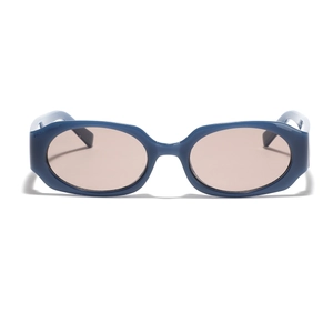 Retro narrow blue square frame sunglasses with light brown lenses for men and women