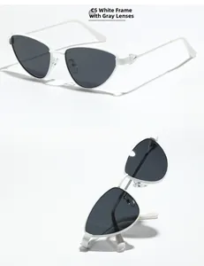 Détails des lunettes de soleil œil de chat C5 avec monture blanche et verres gris