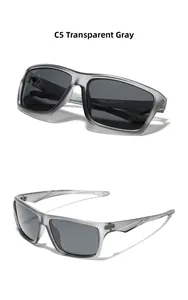 Detail view of matte transparent grey TR90 frame with polarized TAC lenses in Y2K style