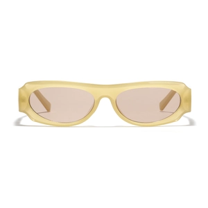 Y2K style square oversized sunglasses with cream frame and light brown lenses