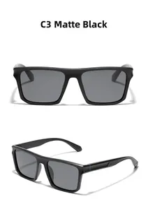 Detailed close-up of matte black TR90 square polarized sunglasses with C3 finish